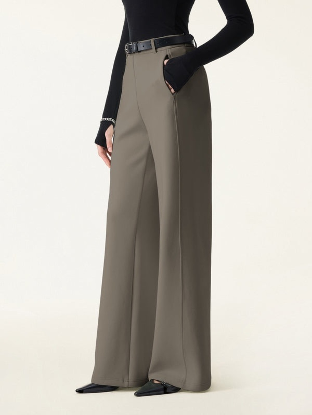 OGL Deep Olive Stretch Cotton Slimming High Rise Wide Leg Pants Size MP